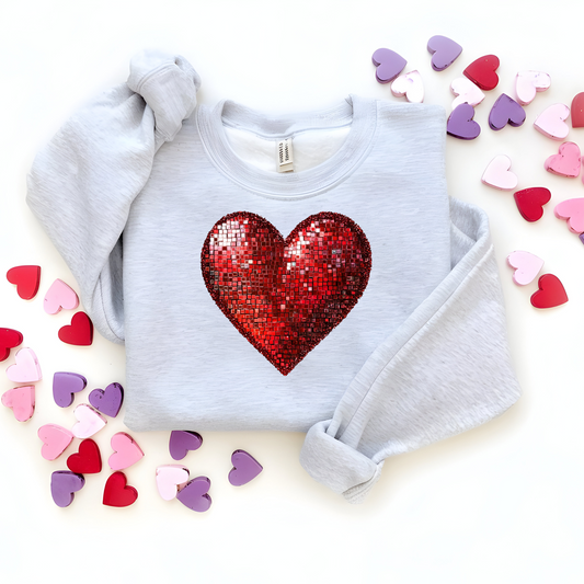 Valentine Faux Sequins Heart Crew