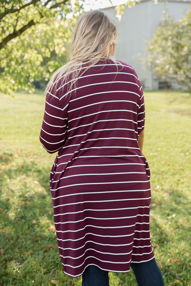 Change Your Stripes Cardigan in Wine