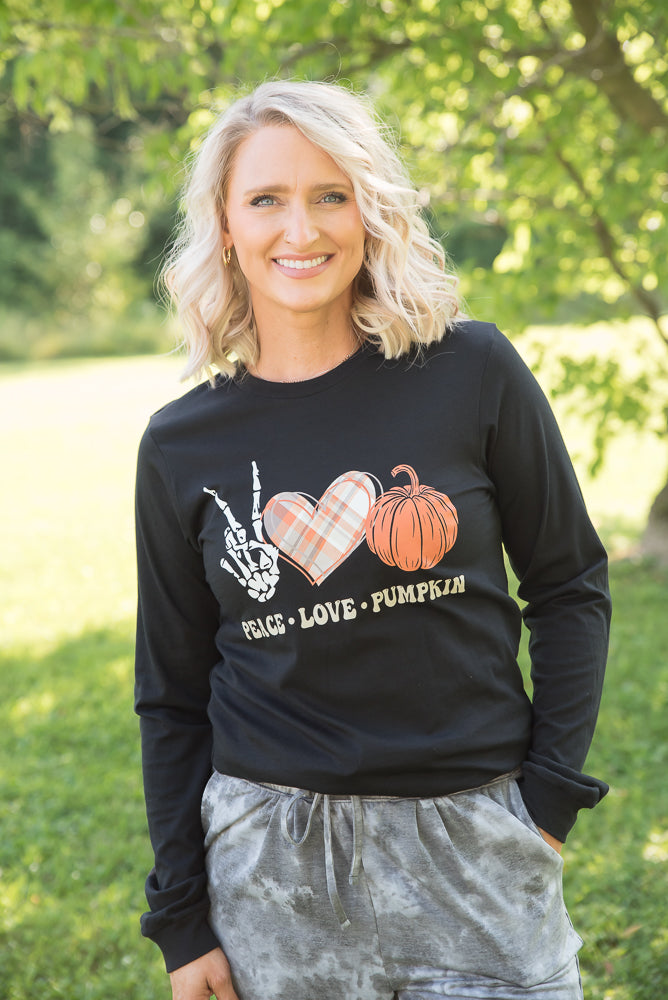 Peace Love Pumpkin Long Sleeve Graphic Tee