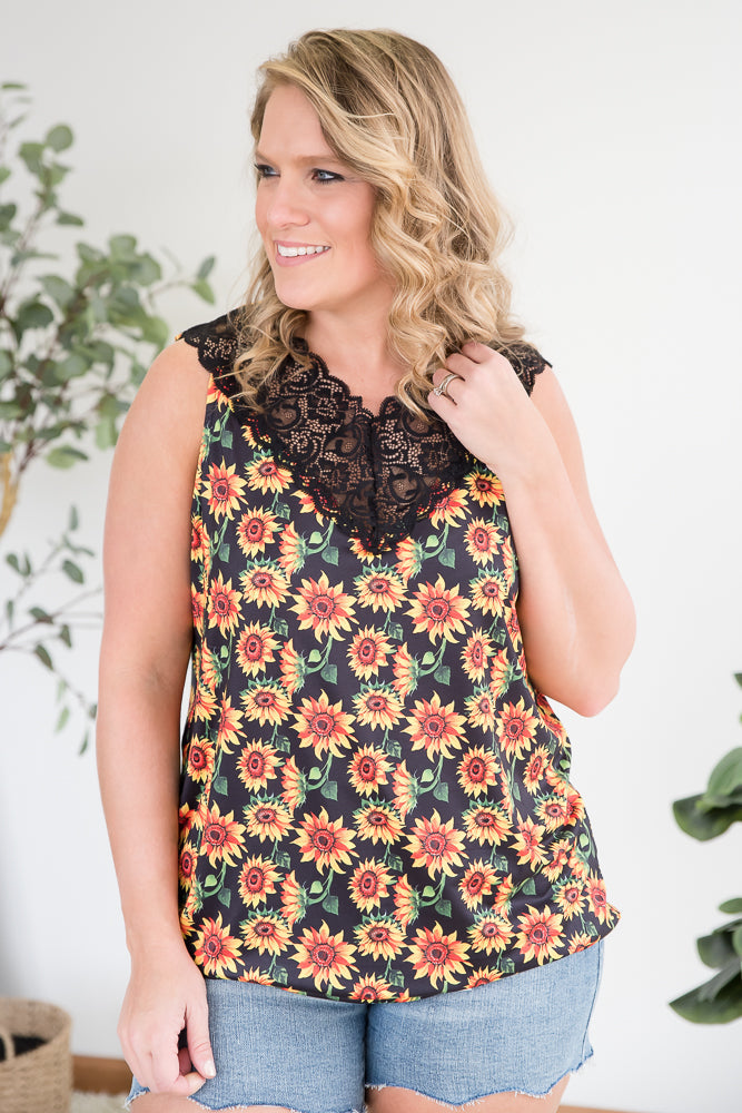 Seeking Sunflowers Lace Tank