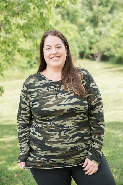 Classy in Camo Lace Top