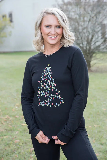 Bright Christmas Tree Long Sleeved Graphic Tee