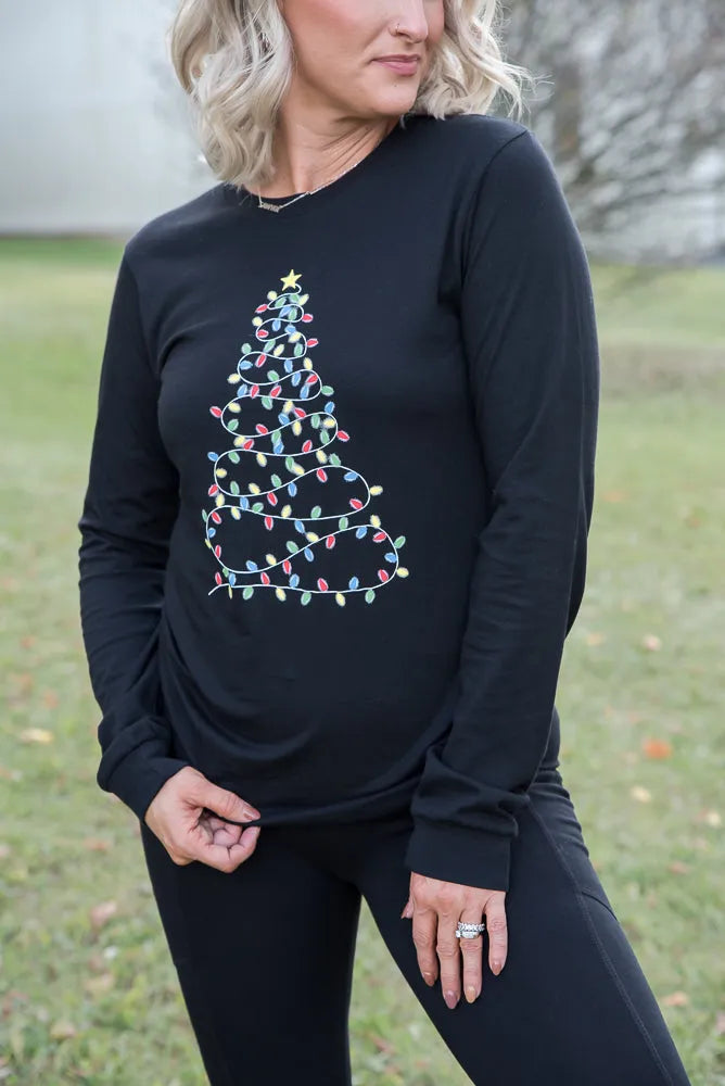 Bright Christmas Tree Long Sleeved Graphic Tee