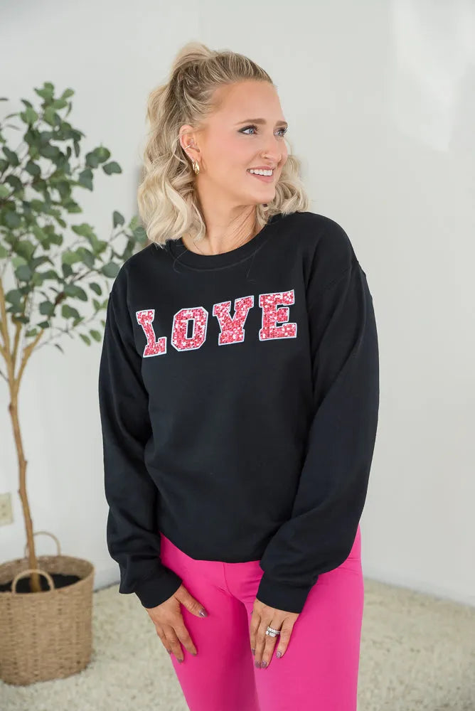 Love Faux Sequins Crewneck