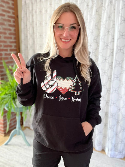 Peace Love Christmas Graphic Hoodie