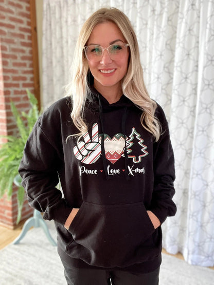 Peace Love Christmas Graphic Hoodie