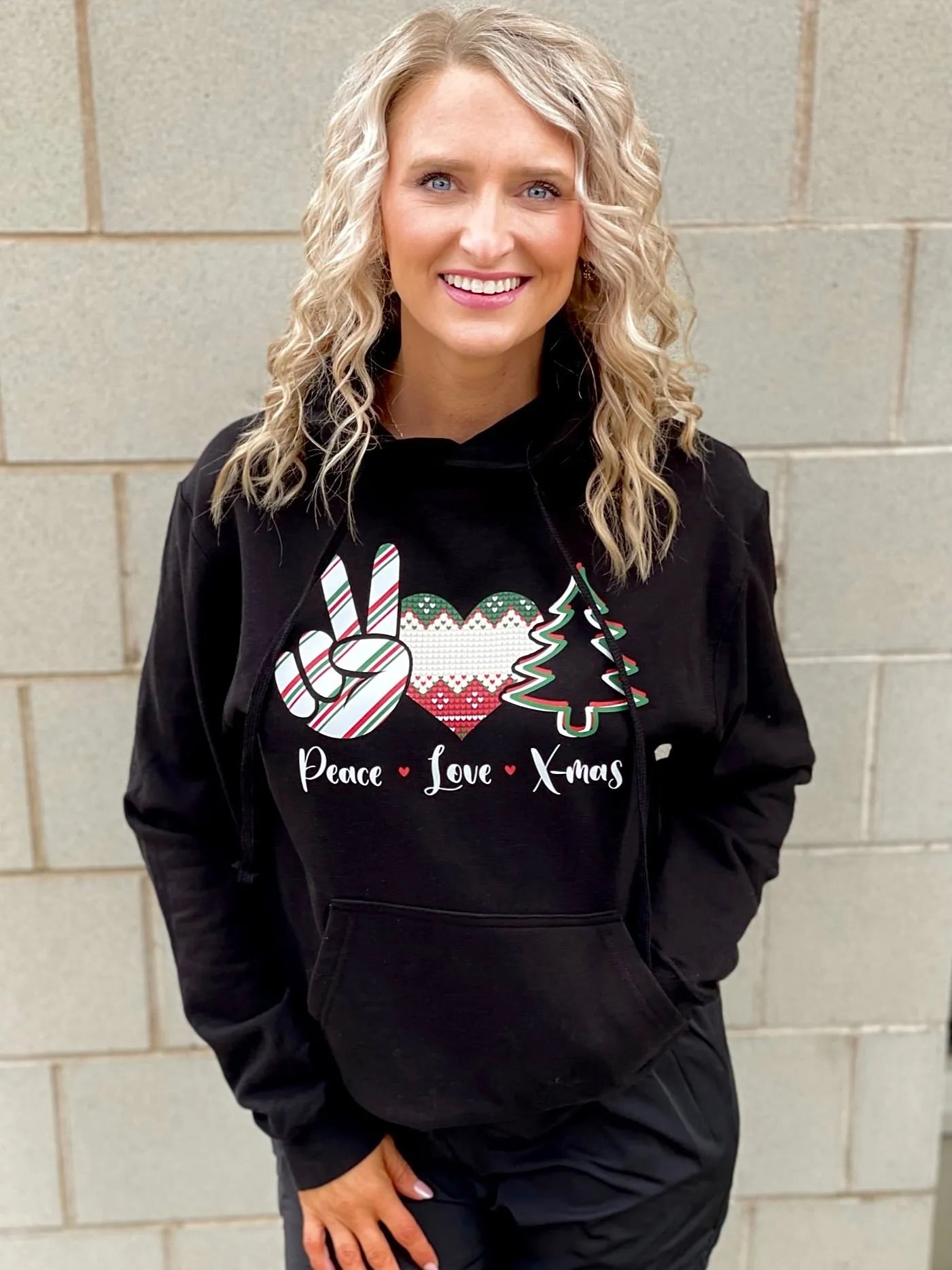 Peace Love Christmas Graphic Hoodie