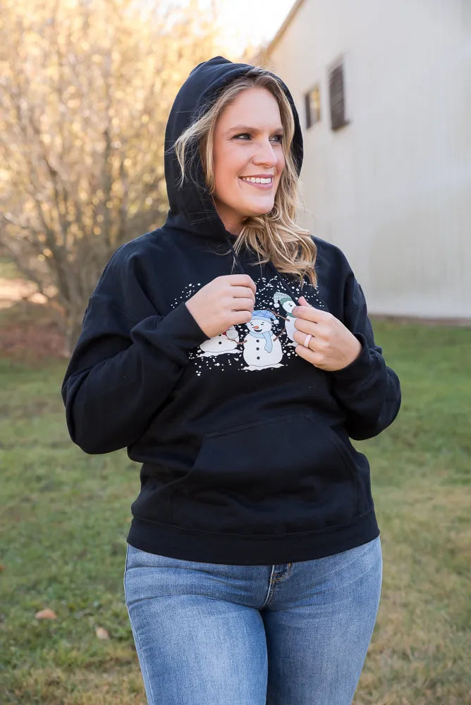 Snowmen Friends Graphic Hoodie in Black