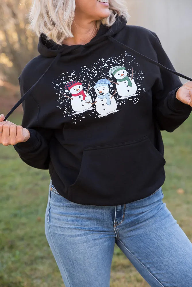 Snowmen Friends Graphic Hoodie in Black