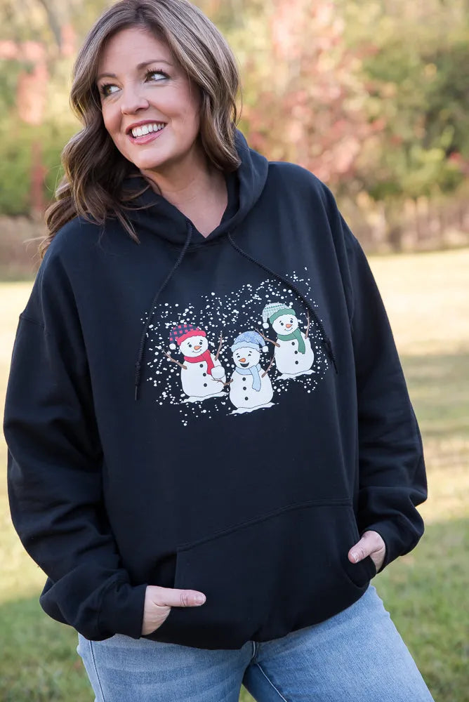 Snowmen Friends Graphic Hoodie in Black