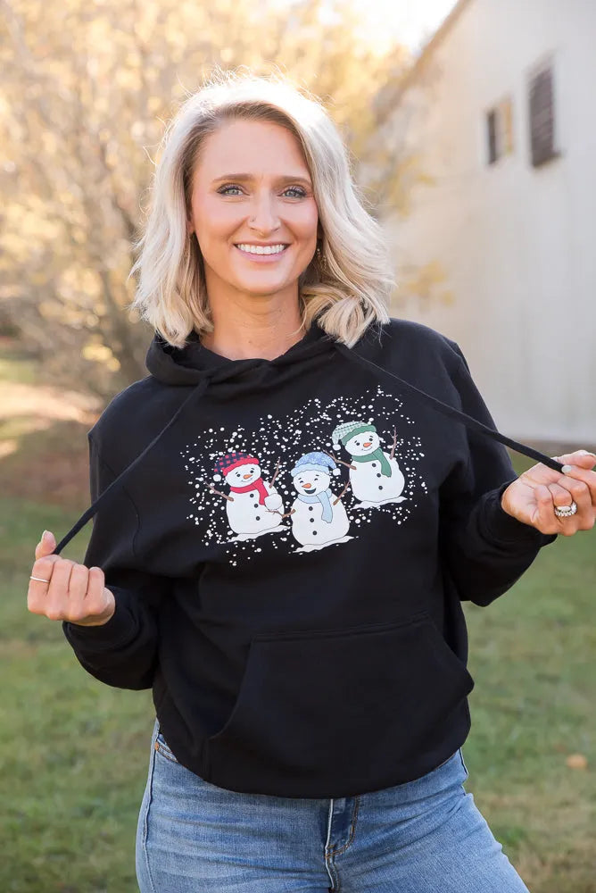 Snowmen Friends Graphic Hoodie in Black