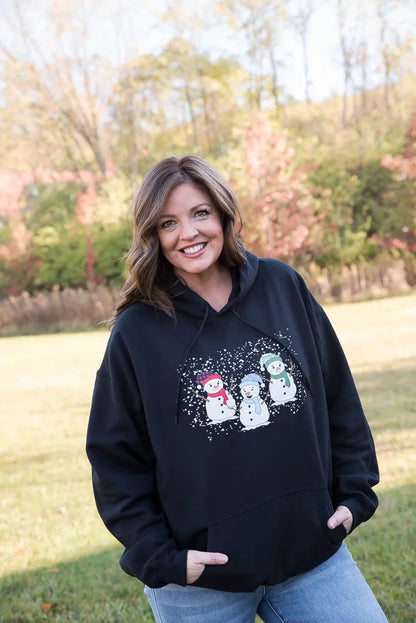 Snowmen Friends Graphic Hoodie in Black