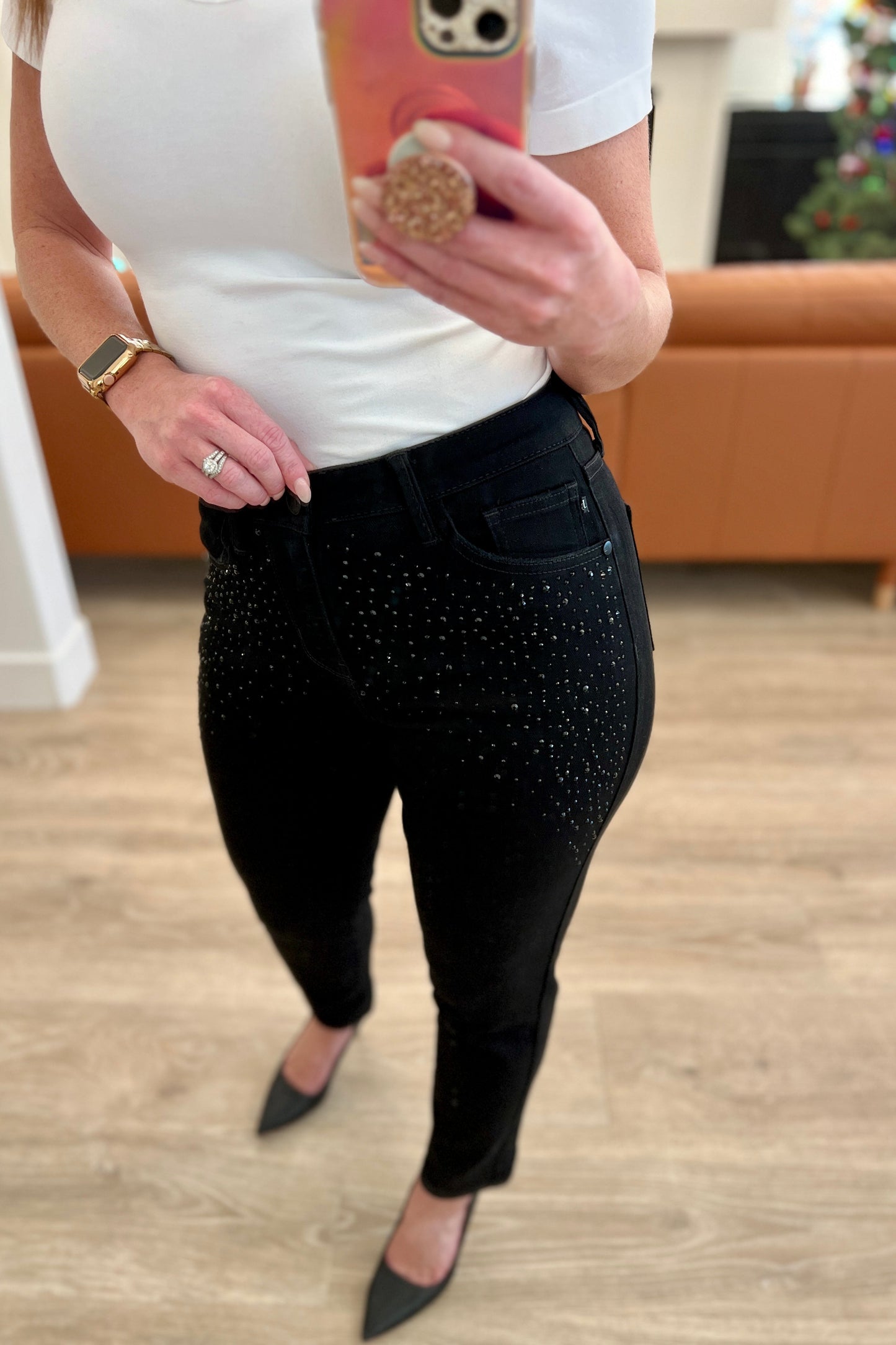 Reese Rhinestone Slim Fit Jeans in Black