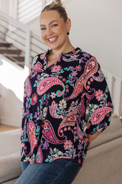 Little Lovely Blouse in Navy Paisley